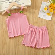 Girls Toddler Girl Spring Outfits 2T Birthday Girl Outfit 4 Year Old Toddler Baby Girl Summer Two Piece Outfit Set Sleeveless Camisole Strap Tank Top and Shorts Folwer Clothes 18-24 Months